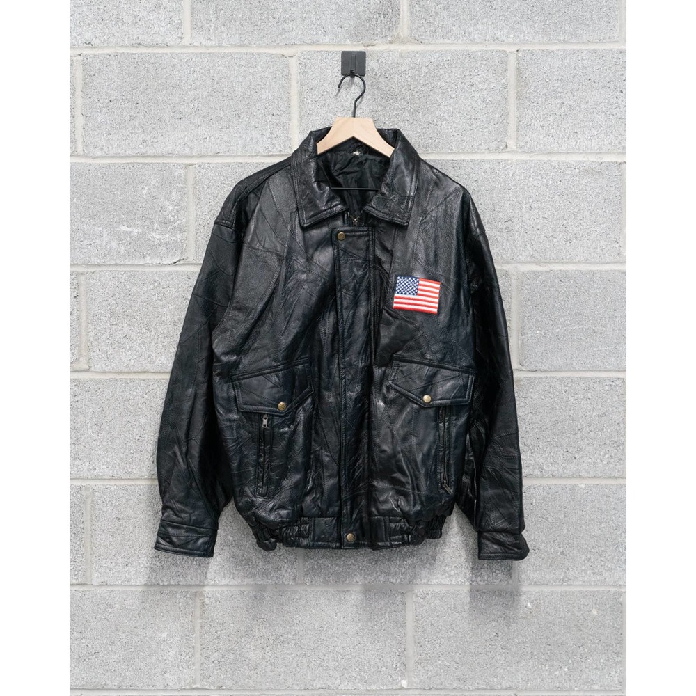 Vintage USA Flag Eagle Leather Jacket - L